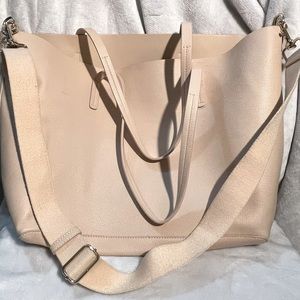 MARK & GRAHAM CREAM COLOR LEATHER TOTE Large oversized designer satchel bag